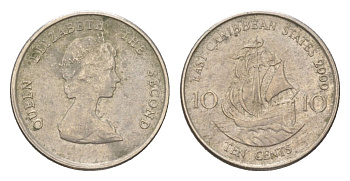 Восточные Карибы 10 центов 2000 KM 13 медно-никель 4623-526