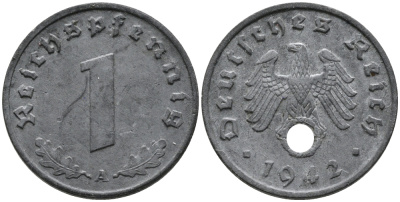 ГЕРМАНИЯ 1 РЕЙХСПФЕННИГ 1942 A KM 97, J.369 цинк 96-719
