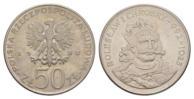 Польша 50 злотых 1980 Польские правители - Князь Болеслав I Храбрый Y 114 медно-никель UNC 4653-713