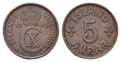 Исландия 5 эйре 1942 KM 7 бронза 73-1023