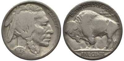 США 5 ЦЕНТОВ 1936 ИНДЕЕЦ, БИЗОН KM 134 медно-никель 27-651