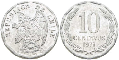 Чили 10 сентаво 1977 KM 205a алюминий 4402-347