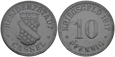 ГЕРМАНИЯ КАССЕЛЬ 10 ПФЕННИГОВ 1917 КРИГСГЕЛЬД цинк 75-1222