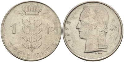 Бельгия 1 франк 1972 Belgique, Бодуэн I (1951-1993) KM 142.1 медно-никель 4187-521