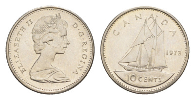 Канада 10 центов 1973 Елизавета II (1952-2022), парусник KM 77 никель PROOF-LIKE (BU) 4639-628