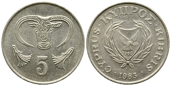 Кипр 5 центов 1983 голова быка KM 55.1 никель латунь 4610-852