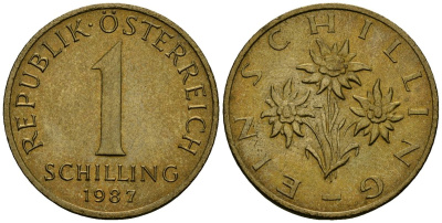Австрия 1 шиллинг 1987 KM 2886 алюминиевая бронза 4138-442