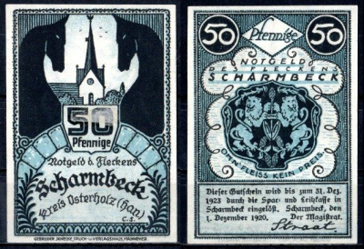 Шармбек (Пруссия, Ганновер) 50 пфеннигов 1920 Mehl Grabowski 1173.1c бумага UNC (пресс) 7553-21-2-2