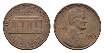 США 1 цент 1962 Авраам Линкольн KM 201 медь цинк 4674-468