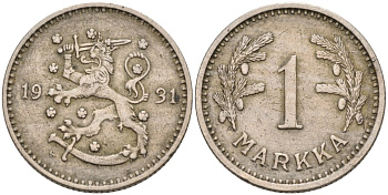 ФИНЛЯНДИЯ 1 МАРКА 1931 S KM 30 медно-никель 4563-631