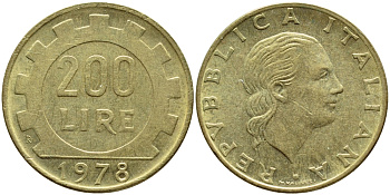 Италия 200 лир 1978 R, шестерня KM 105 алюминиевая бронза 4395-535