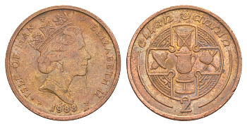 Остров Мэн 2 пенса 1988 Елизавета II (1952-2022) KM 208 бронза 4648-157