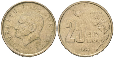 Турция 25000 лир 1998 Мустафа Кемаль Ататюрк KM 1041 медь цинк никель 117-1144