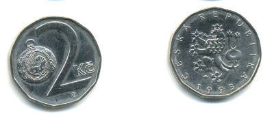 Чехия 2 кроны 1993 KM 9 сталь плакированная никелем 89-1624