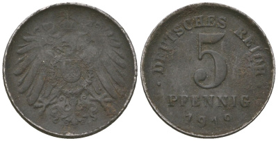 Германия 5 пфеннигов 1919 D KM 19, AKS 17, J 297, Schon DM 20, Neum 33 железо 4588-429