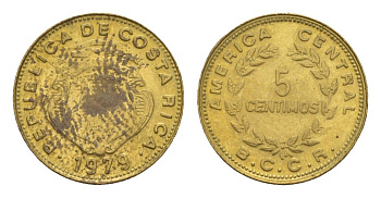 Коста-Рика 5 сентимо 1979 KM 184.3a латунь 4655-867