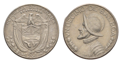 Панама 1/10 бальбоа (10 сентесимо) 1966 KM 10 медь плакированная медно-никелем 4644-126