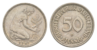 ФРГ 50 пфеннигов 1967 D KM 109.1, J. 384 медно-никель 4636-1057