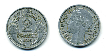 Франция 2 франка 1948 KM 886а.1 алюминий 84-616