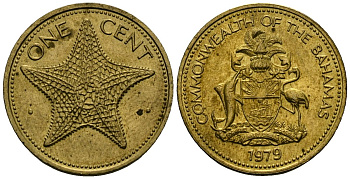 Багамские острова 1 цент 1979 морская звезда KM 59 латунь 4136-822
