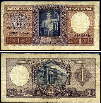 Аргентина 1 песо 1956 серия D Pick 263 b бумага 7457-26-1-2