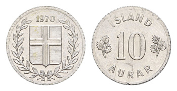 Исландия 10 эйре 1970 KM 10a алюминий UNC 4632-938