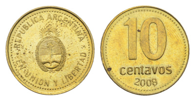 Аргентина 10 сентаво 2008 KM 107a сталь плакированная латунью UNC 4664-612