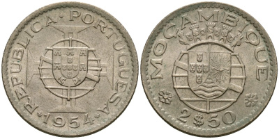 Мозамбик Португальский 2 1/2 эсукдо 1954 KM 78 медно-никель 4132-1232