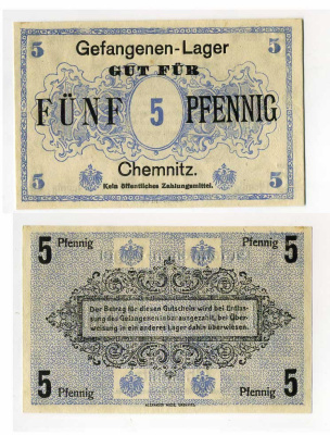 ГЕРМАНИЯ 5 ПФЕННИГОВ ND ЛАГЕРЬ ВОЕННОПЛЕННЫХ В КЕМНИЦЕ C-2812 бумага UNC (пресс) 504-80-1-2