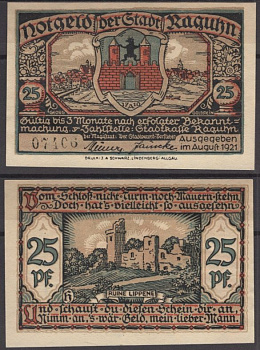 Рагун 25 пфеннигов ND (1921) DeNG 1 1094.1-5/12 бумага UNC (пресс) 8595-9-3-1