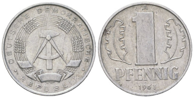 ГДР 1 пфенниг 1963 A KM 8.1 алюминий 206-327