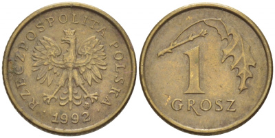 ПОЛЬША 1 ГРОШ 1992 MW KM 276 латунь 112-1143