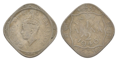 Британская Индия 1/2 анна 1946 Георг VI (1936-1952) KM 535 медно-никель 4649-337
