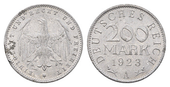 Германия 200 марок 1923 A KM 35, J. 304 алюминий 4671-1043