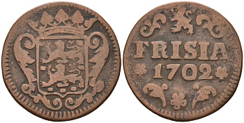Фризия (Friesland), Нидерланды 1 дуит 1702 KM 80 медь 1528-435