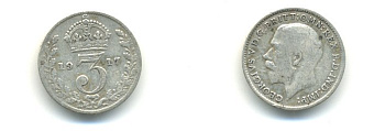 Великобритания 3 пенса 1917 Георг V (1910-1936) KM 813, Spink 4015 серебро 59-713