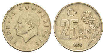 Турция 25000 лир 1996 Кемаль Ататюрк KM 1041 медь цинк никель 4648-915
