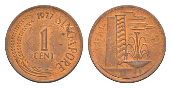 Сингапур 1 цент 1977 KM 1 a cталь с медным покрытием 4640-619