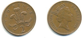 Великобритания 2 пенса 1989 Елизавета II (1952-2022) KM 936, Spink 4376 (C3) бронза 177-833