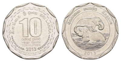 Шри-Ланка 10 рупий 2013 серия административные округа Шри Ланки, Кегалла, слоны KM 202 нержавеющая сталь UNC 4635-1025