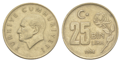 Турция 25000 лир 1996 Кемаль Ататюрк KM 1041 медь цинк никель 4648-915