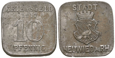 Нойвид (Пруссия, Рейн) 10 пфеннингов 1917 Funck 379.2A, Men05 18772.2, Men18 23478.2 железо 4169-1226