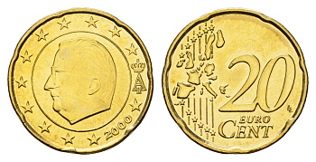 Бельгия 20 евроцентов 2000 Альберт II (1993-2013) KM 228 нордик UNC 4629-727