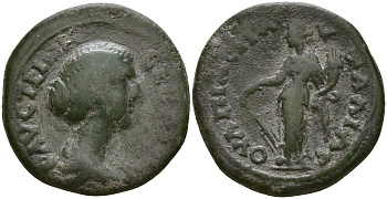 Римская Империя, Провинция Фракия, Павталия AE 161 - 176 Фаустина Младшая, жена Марка Аврелия, бюст императрицы / богиня Тихе RPC online IV.1 8833 бронза 1100-7-86