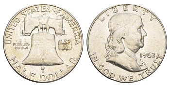 США 1/2 доллара (50 центов) 1962 Бенджамин Франклин, колокол KM 199 серебро    4653-135