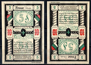 Фрозе (Анхальт) 10 пфеннигов (5+5) 1921 Mehl Grabowski 398.1 бумага UNC (пресс) 7555-19-2-1