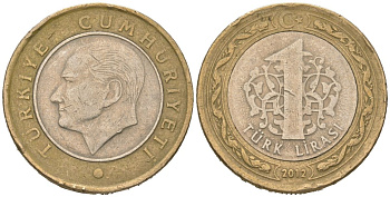 Турция 1 лира 2012 KM 1244 биметалл 4561-1156