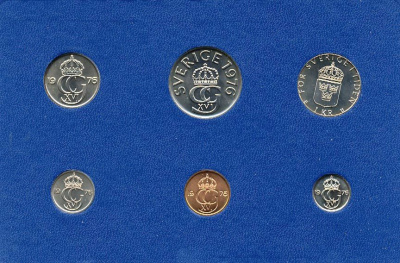 Швеция набор монетного двора из 6 монет 1976 в картоне, Карл XVI Густав (1973- ) KM MS4 UNC 7-5-7-215
