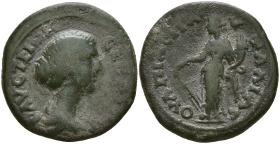 Римская Империя, Провинция Фракия, Павталия AE 161 - 176 Фаустина Младшая, жена Марка Аврелия, бюст императрицы / богиня Тихе RPC online IV.1 8833 бронза 1100-7-86