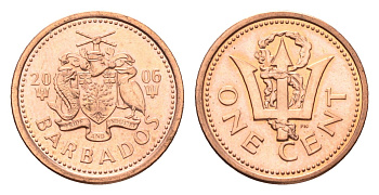 Барбадос 1 цент 2006 KM 10a цинк плакированный медью UNC 4664-647